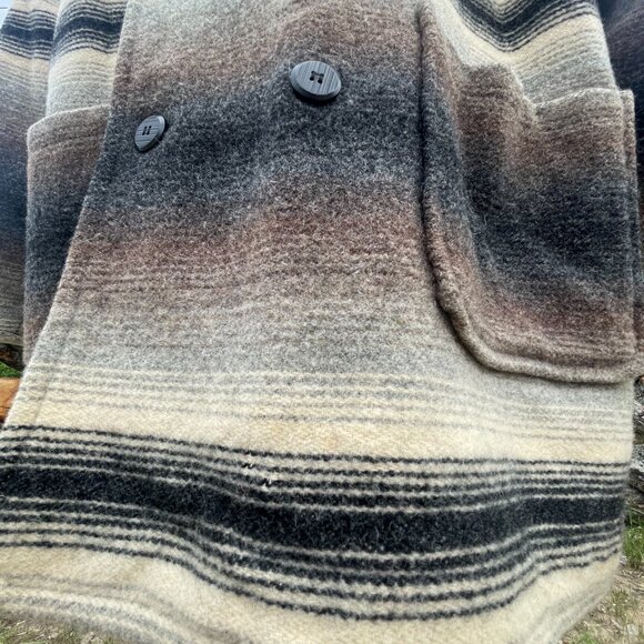 Men's Size XL Vintage Lined Woolrich Striped Rancher Coat with Fleece Collar - Picture 9 of 16